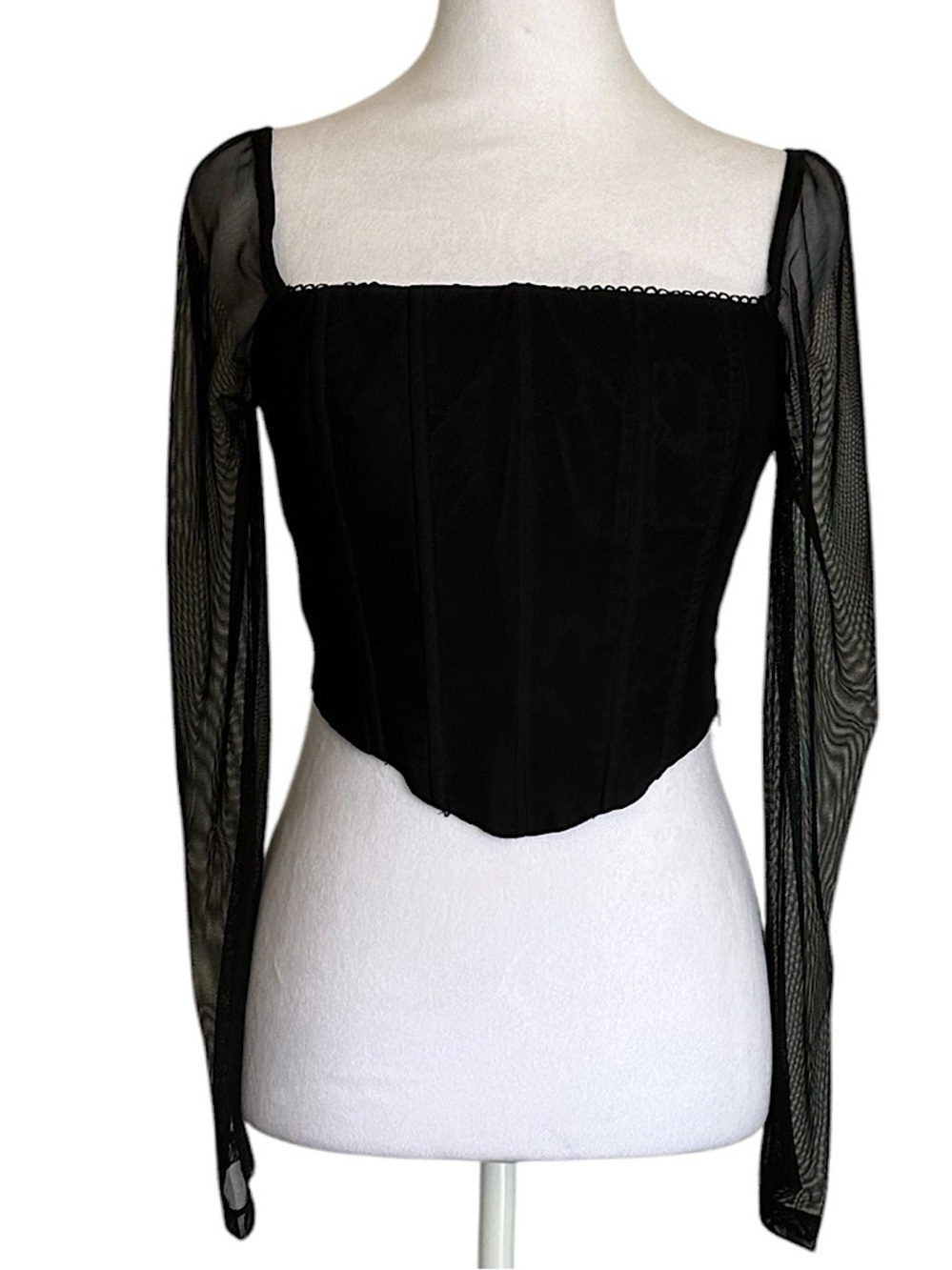 Princess Polly Women’s Mesh Corset Top Black Sheer Square Neck Size 4 Goth